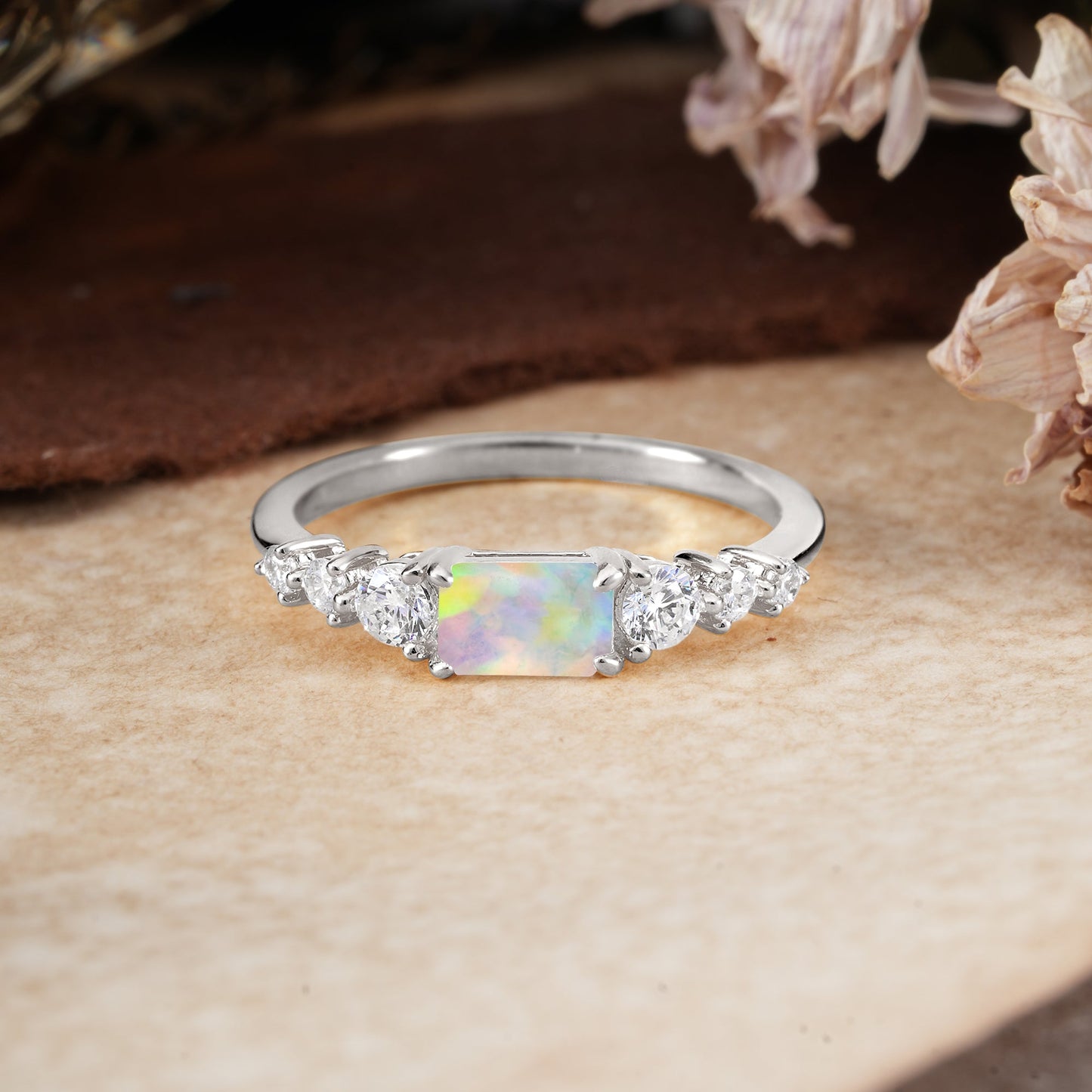 1 Carat Emerald Cut Opal Engagement Ring