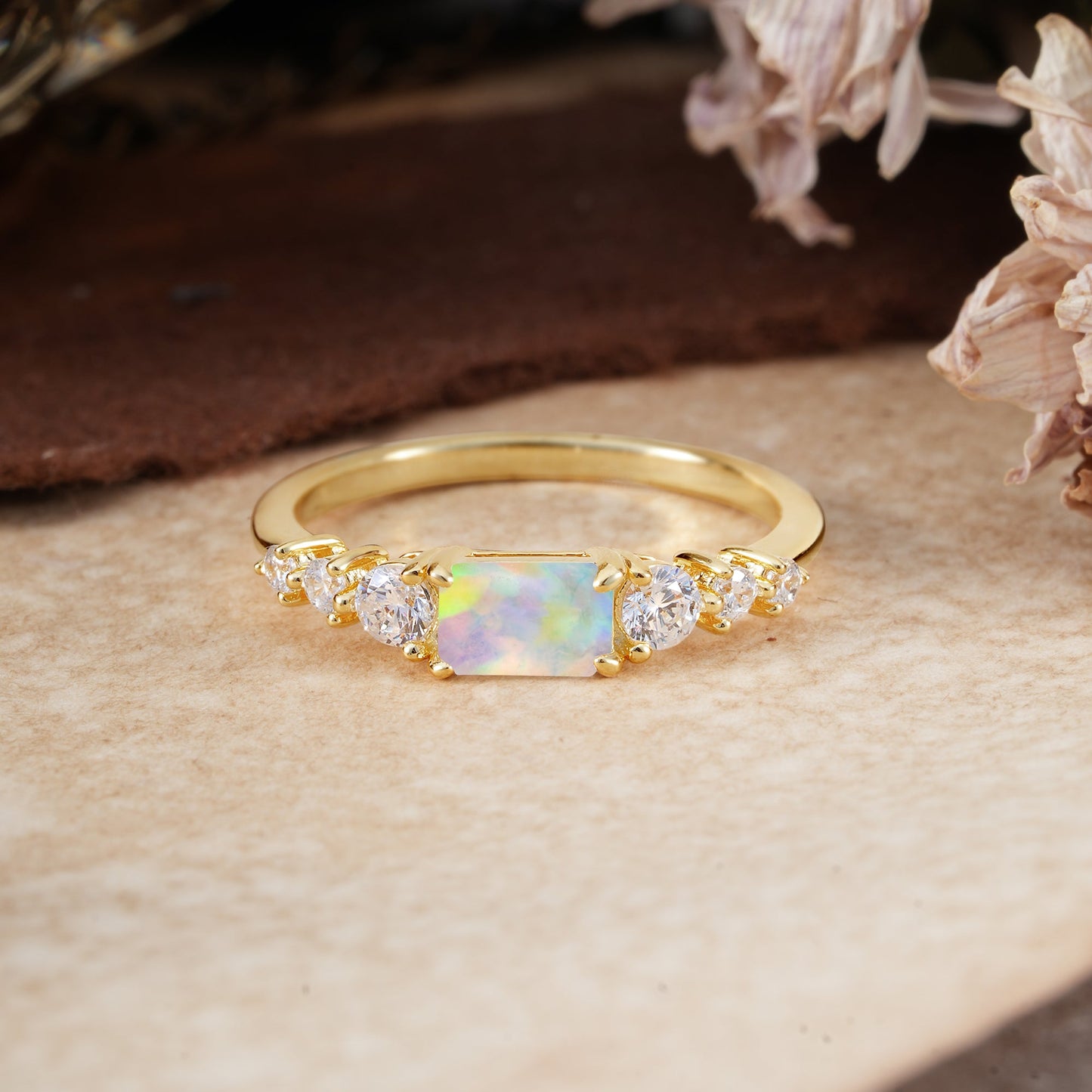 1 Carat Emerald Cut Opal Engagement Ring