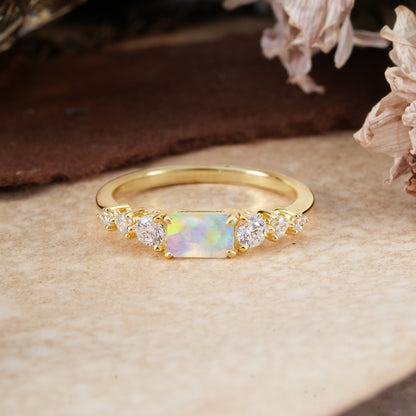 1 Carat Emerald Cut Opal Engagement Ring