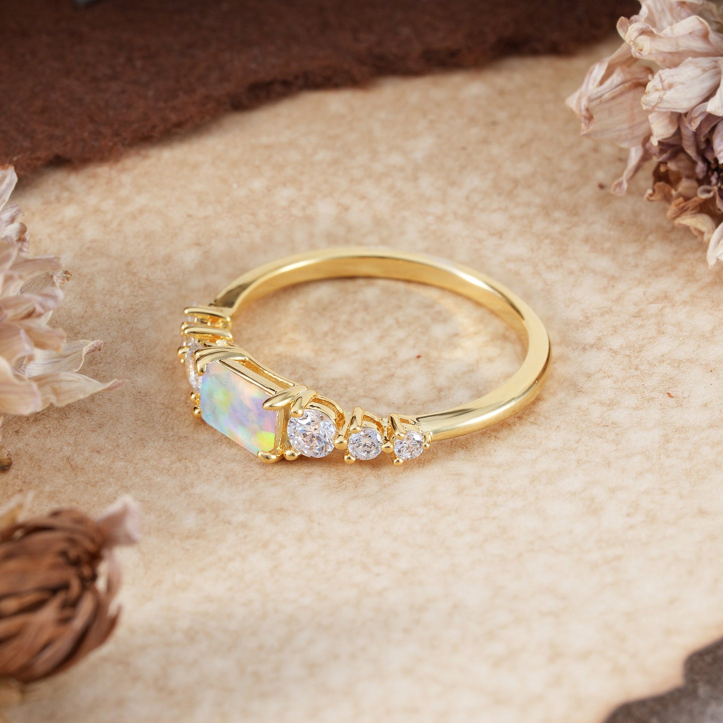 1 Carat Emerald Cut Opal Engagement Ring
