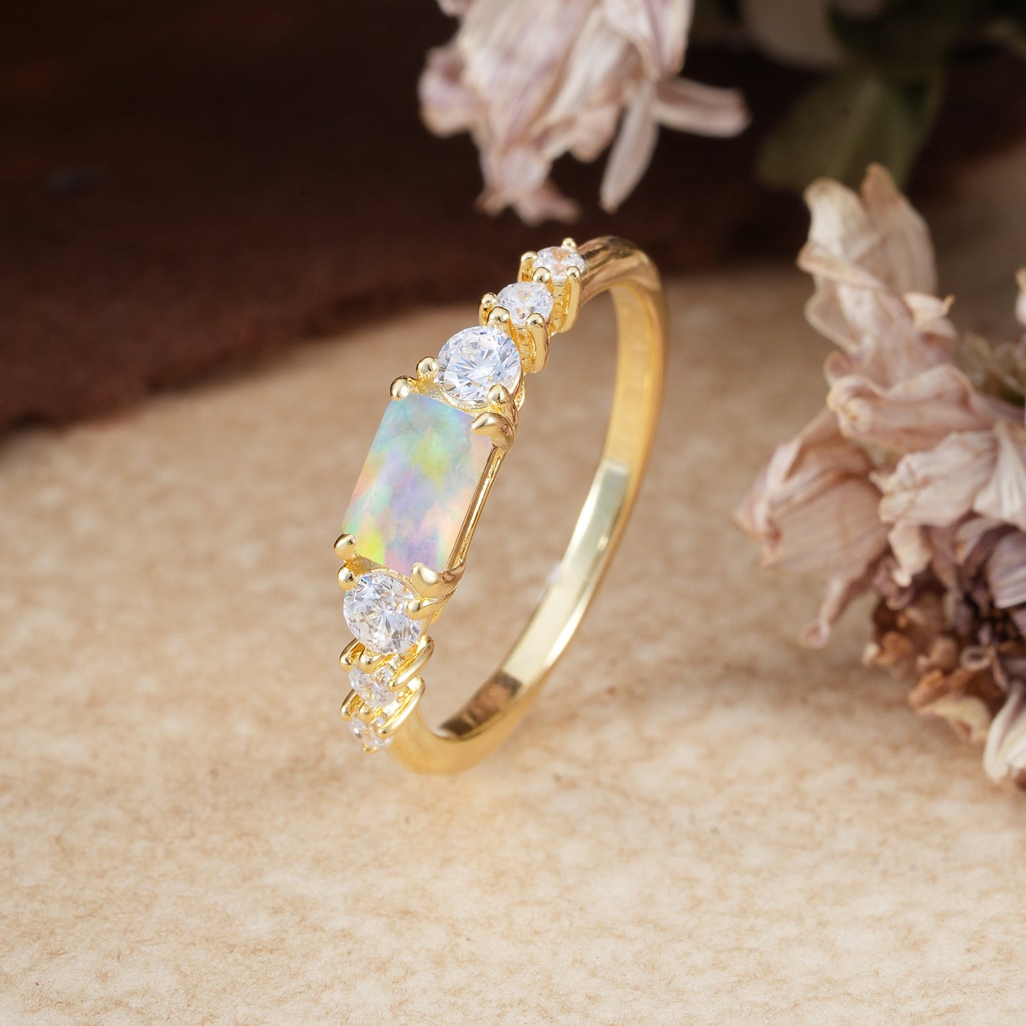 1 Carat Emerald Cut Opal Engagement Ring