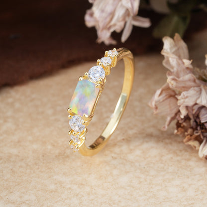 1 Carat Emerald Cut Opal Engagement Ring