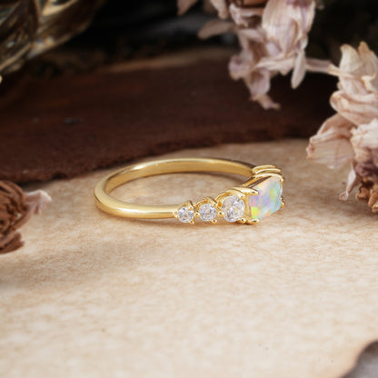 1 Carat Emerald Cut Opal Engagement Ring