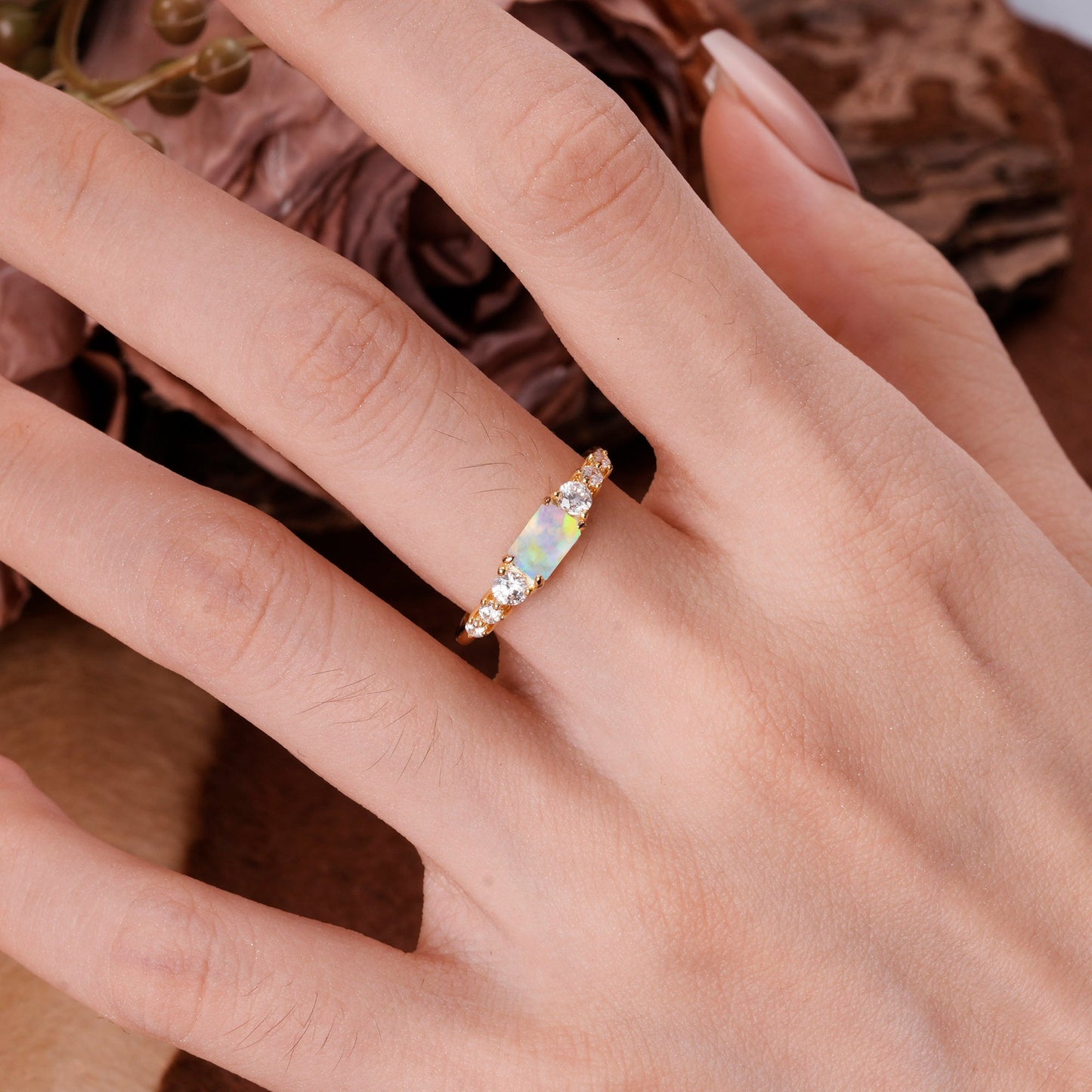 1 Carat Emerald Cut Opal Engagement Ring