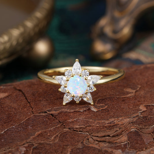 Lab Grown Opal Engagement Ring | Floral Opal Cluster Setting