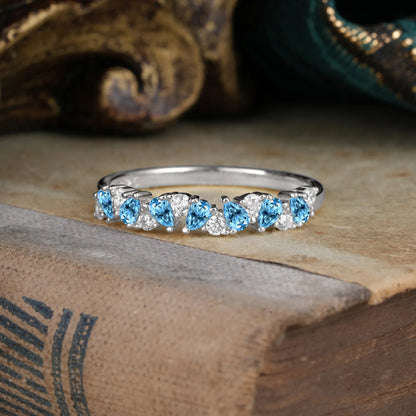 Pear Cut Classic Aquamarine Half Eternity Wedding Band Anniversary Ring