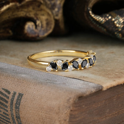 Pear Cut Classic Black Onyx Half Eternity Wedding Band Anniversary Ring