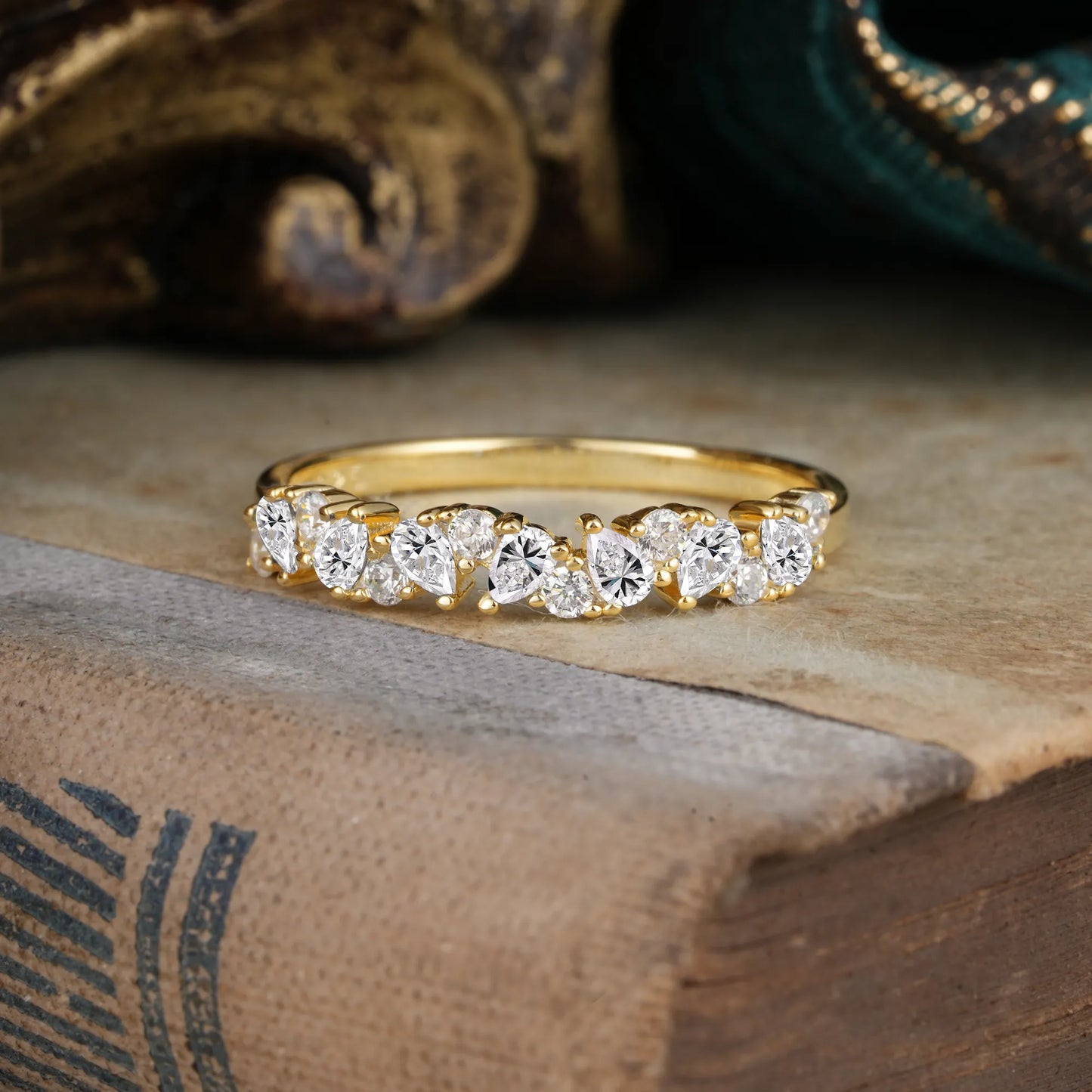 Pear Cut Classic Lab Diamond Half Eternity Wedding Band Anniversary Ring