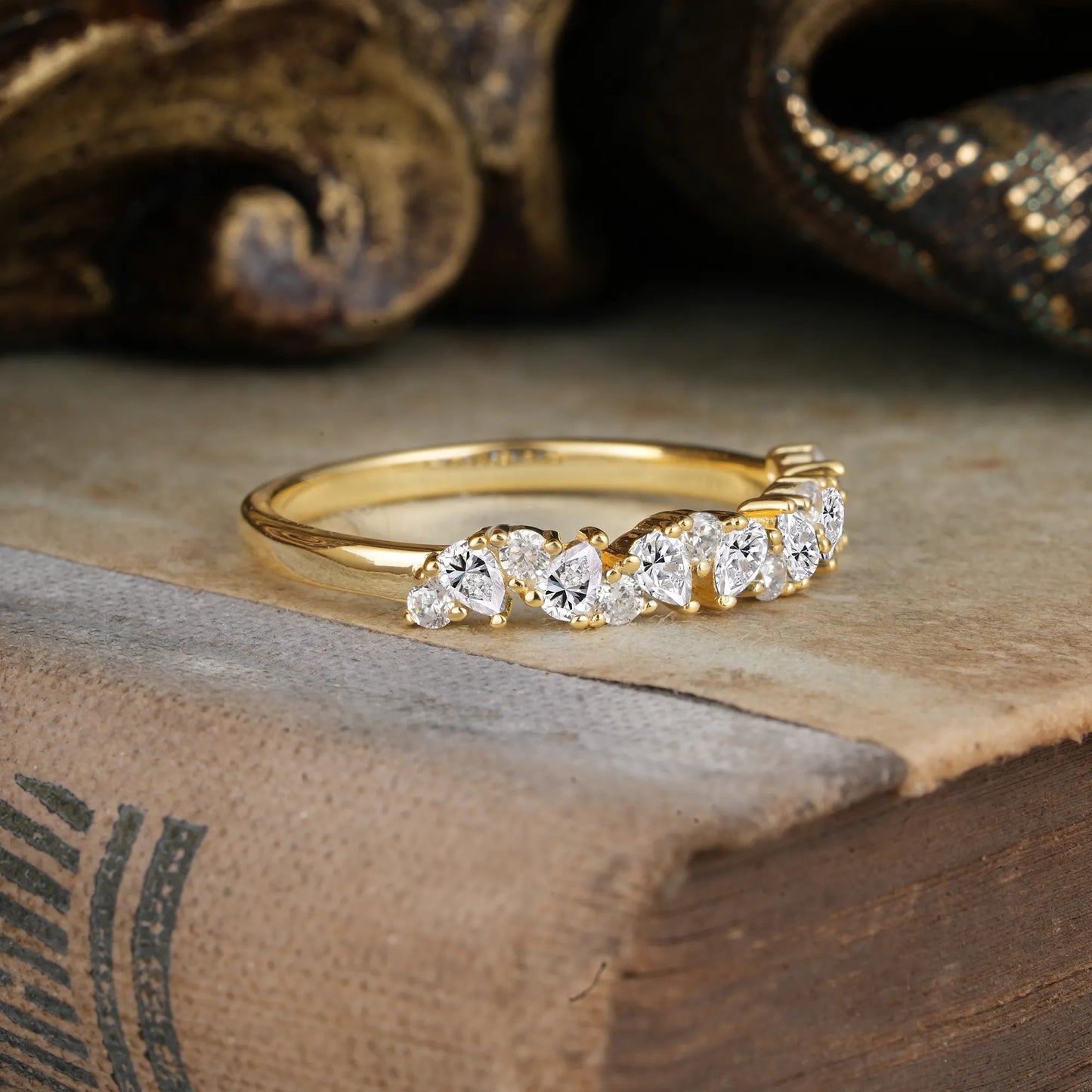 Pear Cut Classic Lab Diamond Half Eternity Wedding Band Anniversary Ring