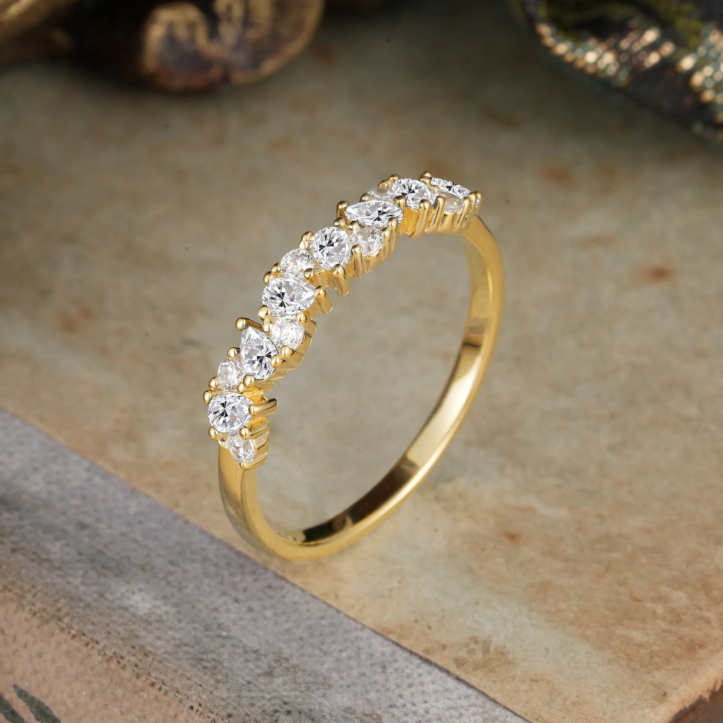 Pear Cut Classic Lab Diamond Half Eternity Wedding Band Anniversary Ring