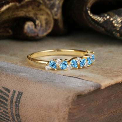 Pear Cut Classic Aquamarine Half Eternity Wedding Band Anniversary Ring