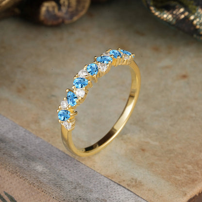 Pear Cut Classic Aquamarine Half Eternity Wedding Band Anniversary Ring