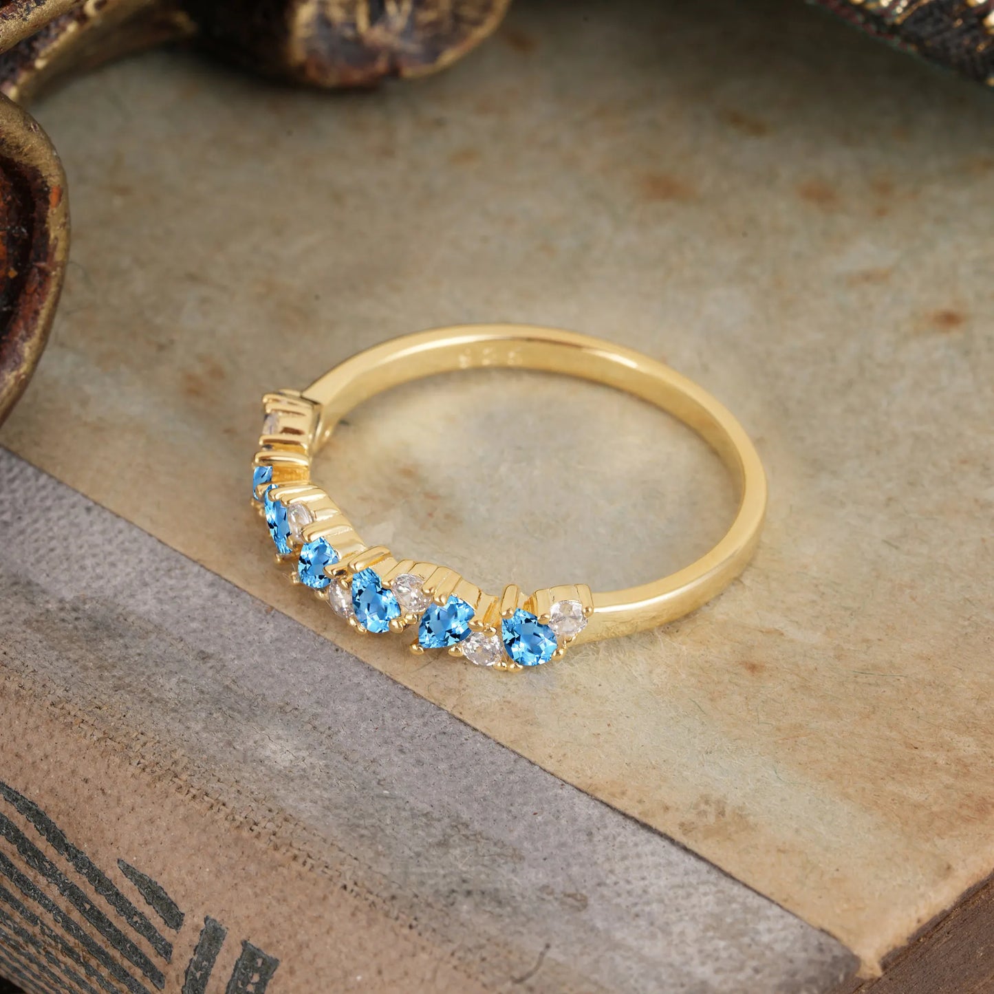 Pear Cut Classic Aquamarine Half Eternity Wedding Band Anniversary Ring