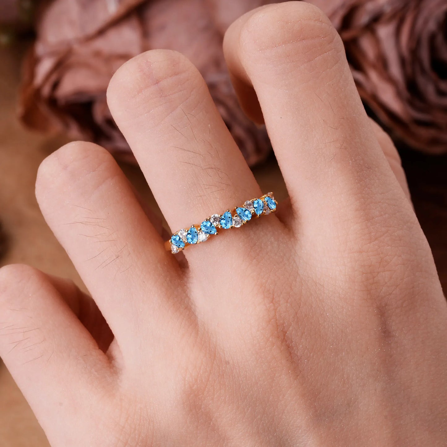 Pear Cut Classic Aquamarine Half Eternity Wedding Band Anniversary Ring