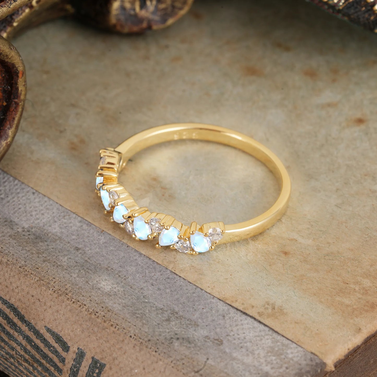 Pear Cut Classic Moonstone Half Eternity Wedding Band Anniversary Ring