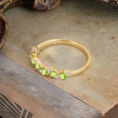 Pear Cut Classic Peridot Half Eternity Wedding Band Anniversary Ring
