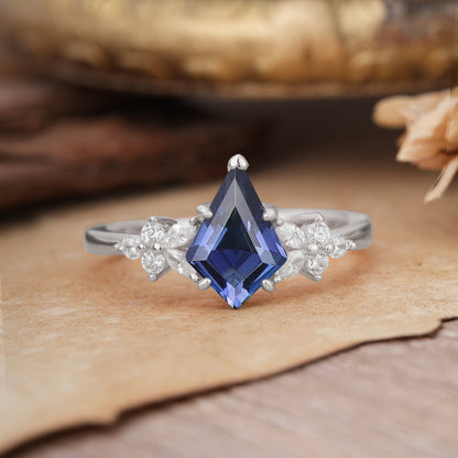 Blossom Kite Cut 2 Carat Tanzanite Engagement Ring Nature Inspired Cluster Leaf Ring