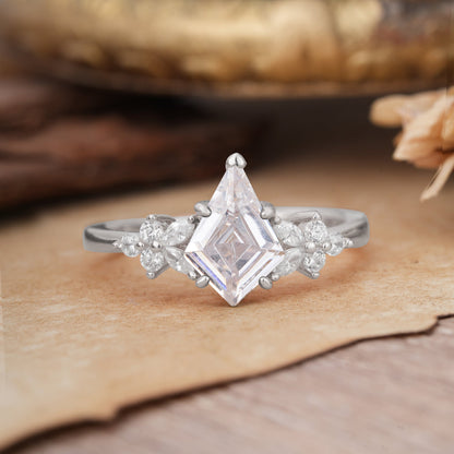 Blossom Kite Cut 2 Carat Lab Diamond Engagement Ring Nature Inspired Cluster Leaf Ring