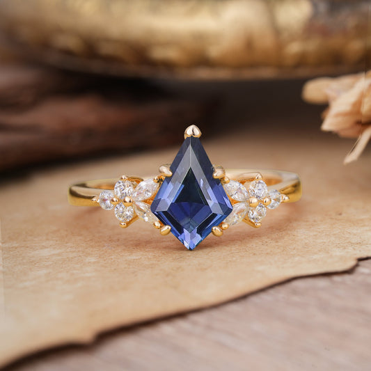 Blossom Kite Cut 2 Carat Tanzanite Engagement Ring Nature Inspired Cluster Leaf Ring