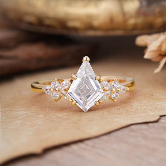 Blossom Kite Cut 2 Carat Lab Diamond Engagement Ring Nature Inspired Cluster Leaf Ring
