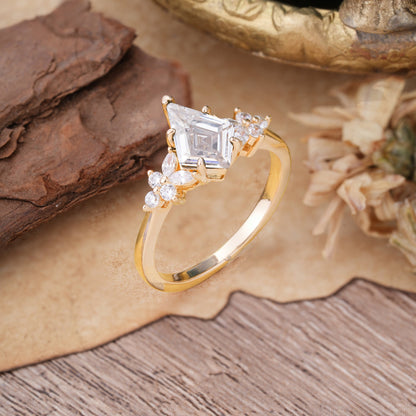 Blossom Kite Cut 2 Carat Lab Diamond Engagement Ring Nature Inspired Cluster Leaf Ring