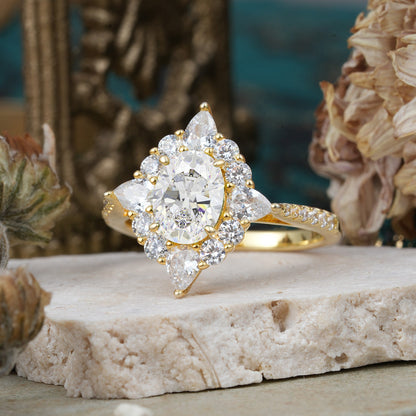 Luxury Oval Cut Halo Pavé Moissanite Engagement Ring