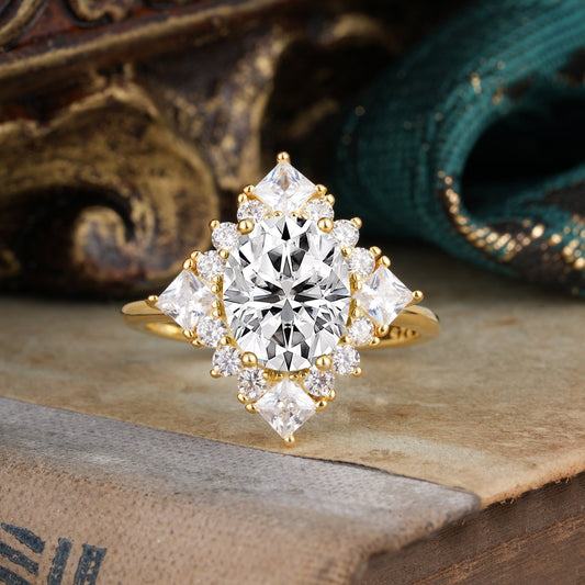 3CT Oval Cut Lab Diamond Halo Engagement Ring for Women