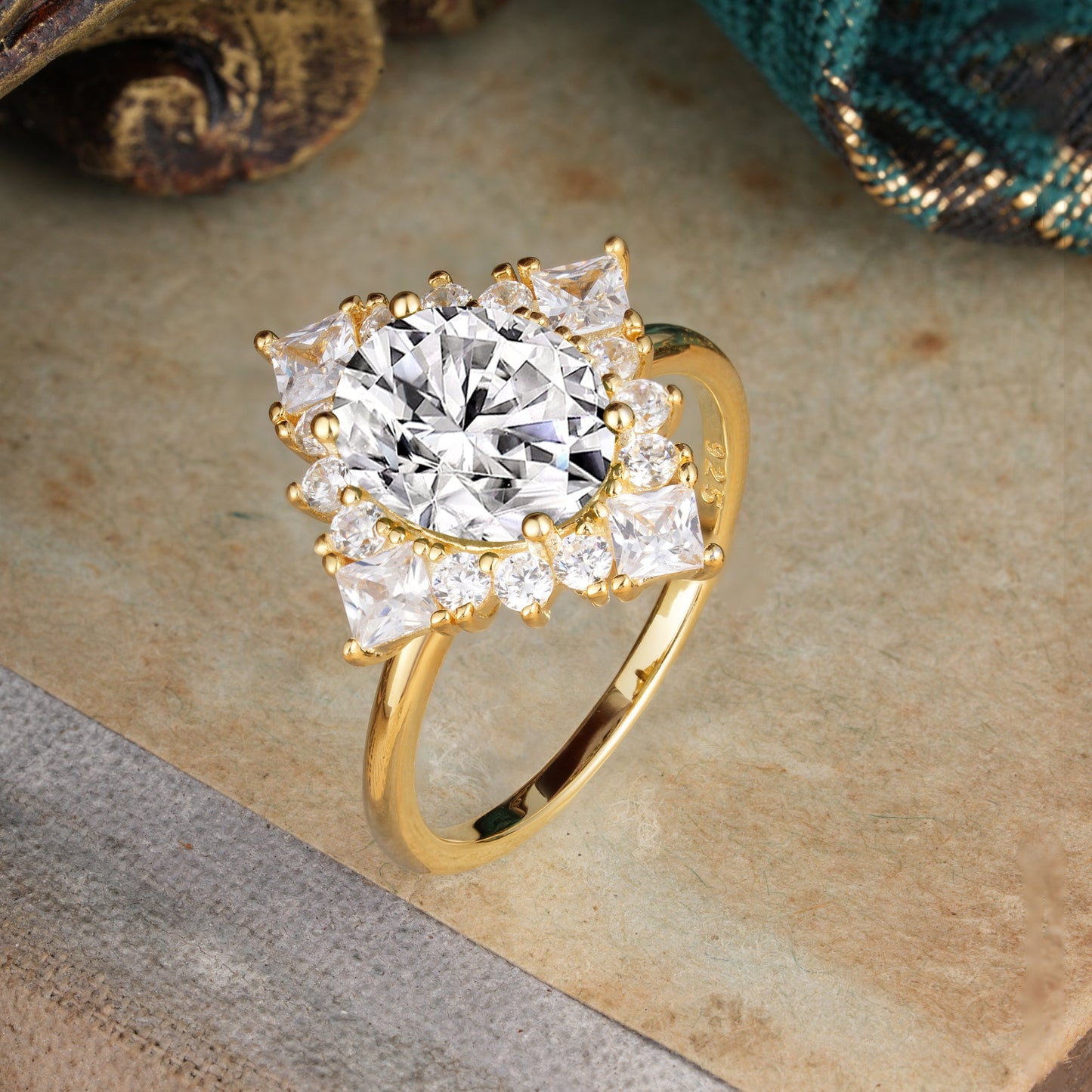 3CT Oval Cut Lab Diamond Halo Engagement Ring for Women
