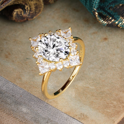 3CT Oval Cut Lab Diamond Halo Engagement Ring for Women