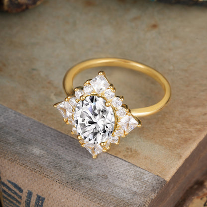 3CT Oval Cut Lab Diamond Halo Engagement Ring for Women