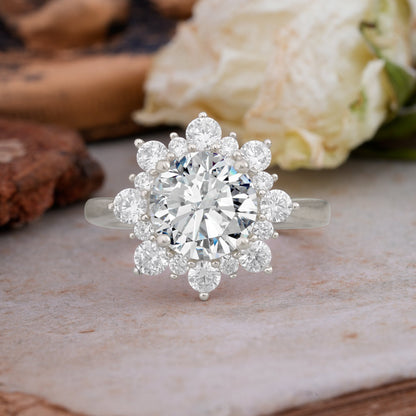 Classic Sparkling Round Cut Lab Diamond Engagement Ring with Double Halo