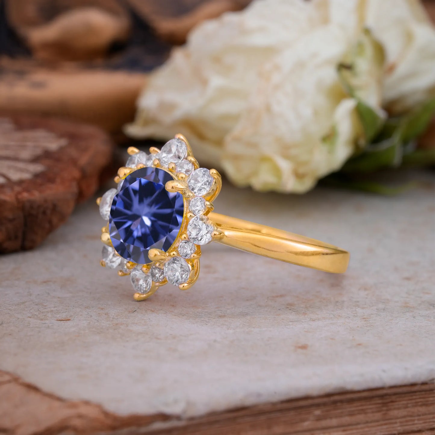 3CT Round Cut Tanzanite Halo Engagement Ring