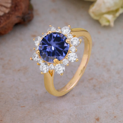 3CT Round Cut Tanzanite Halo Engagement Ring