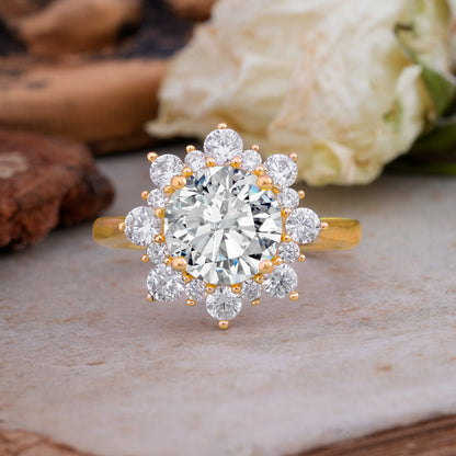 Classic Sparkling Round Cut Lab Diamond Engagement Ring with Double Halo