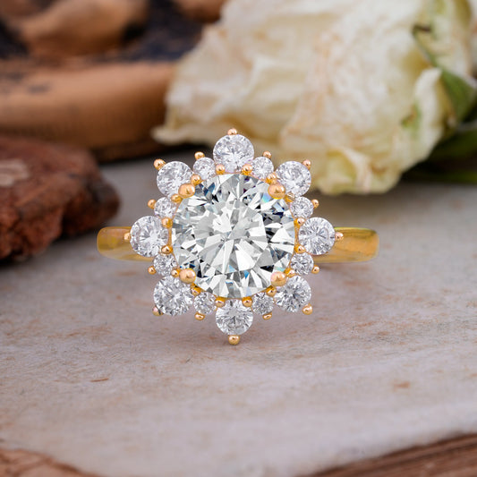 Classic Sparkling Round Cut Lab Diamond Engagement Ring with Double Halo