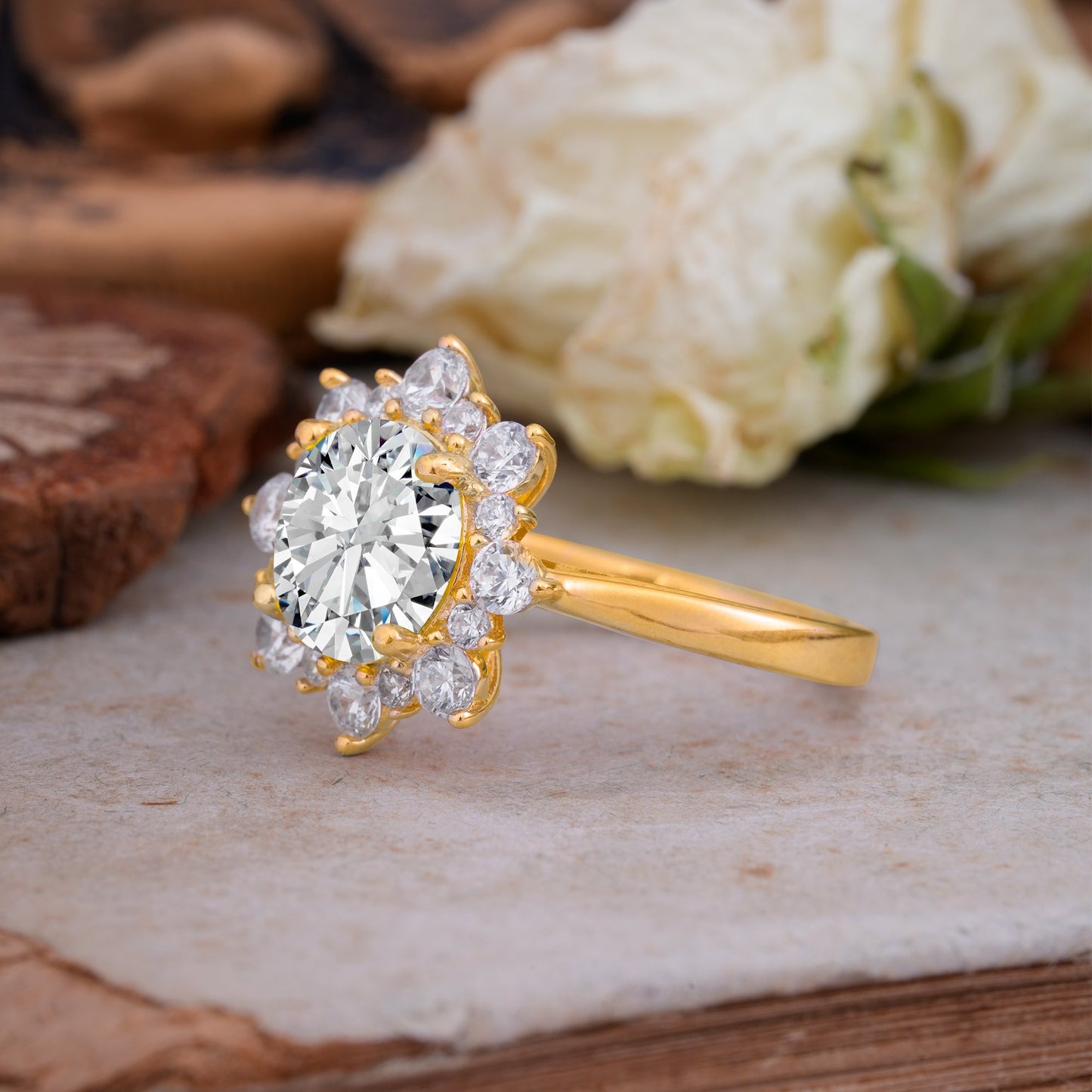 Classic Sparkling Round Cut Lab Diamond Engagement Ring with Double Halo