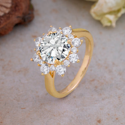 Classic Sparkling Round Cut Lab Diamond Engagement Ring with Double Halo