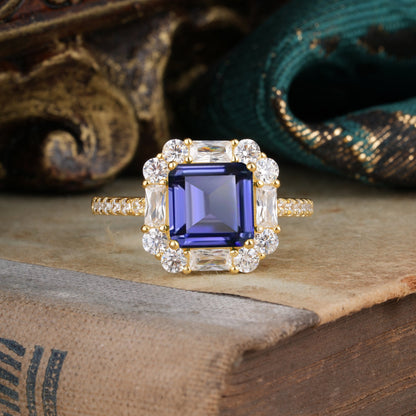 2.5CT Radiant Cut Tanzanite Cluster Engagement Ring