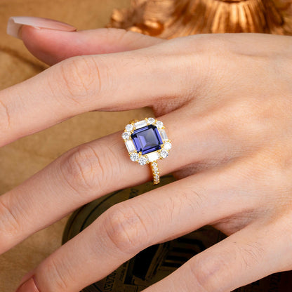 2.5CT Radiant Cut Tanzanite Cluster Engagement Ring