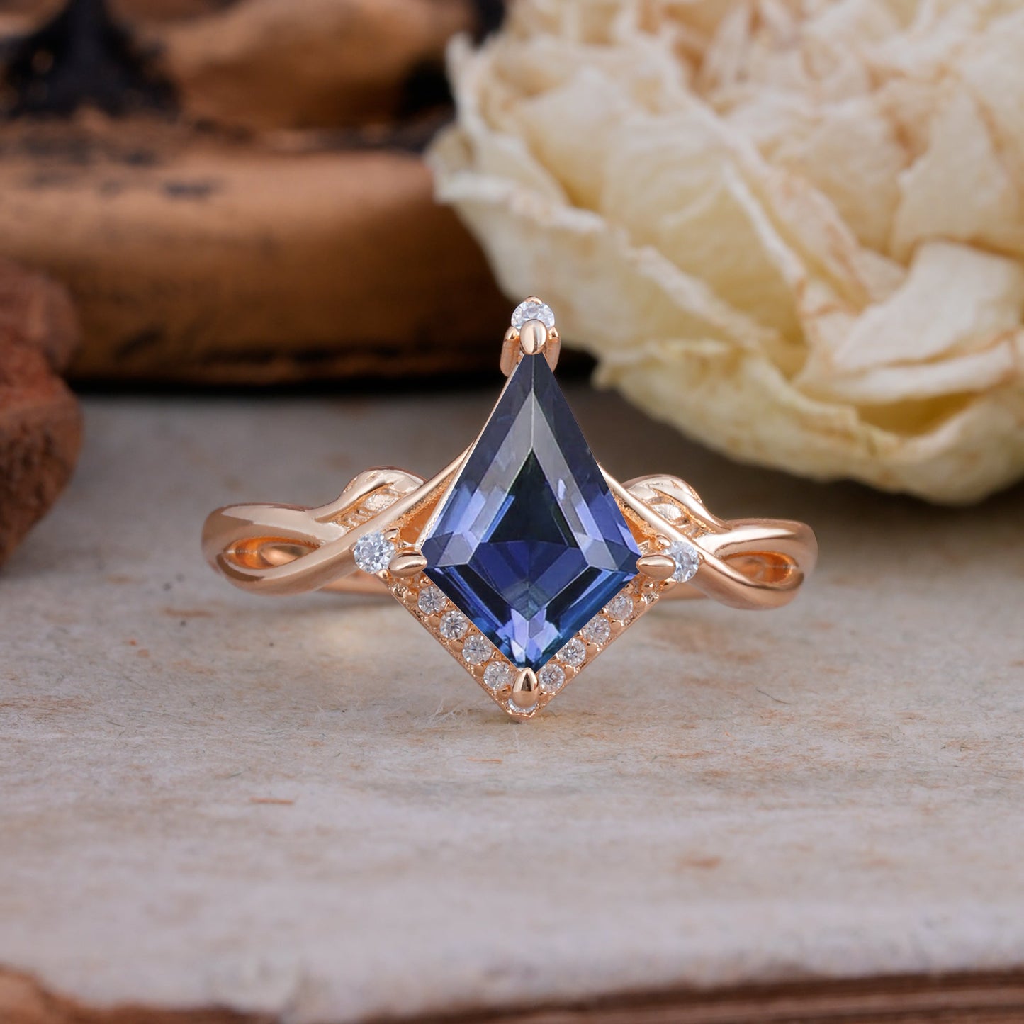 Unique Pear Cut Halo Tanzanite Engagement Ring Bezel Cluster Ring