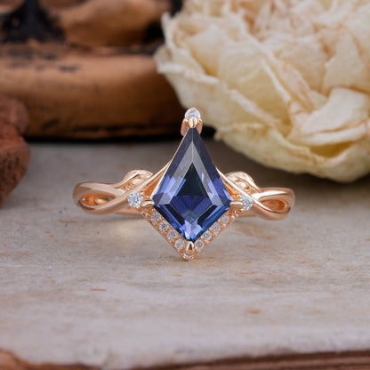 Unique Pear Cut Halo Tanzanite Engagement Ring Bezel Cluster Ring