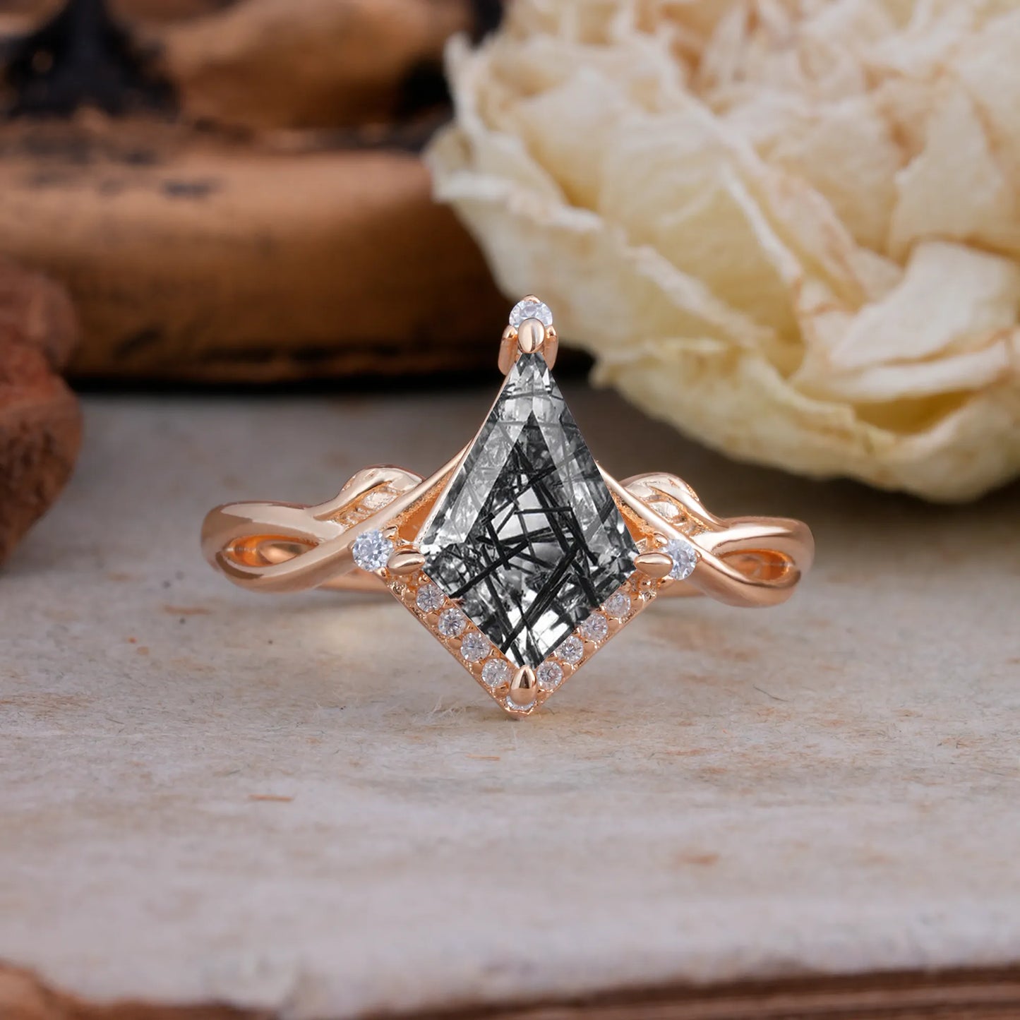 Elegant Kite Cut Black Rutilated Quartz Engagement Ring for Women
