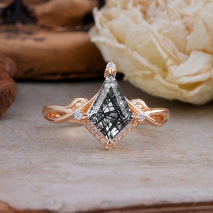 Elegant Kite Cut Black Rutilated Quartz Engagement Ring for Women