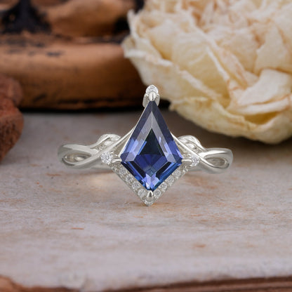 Unique Pear Cut Halo Tanzanite Engagement Ring Bezel Cluster Ring