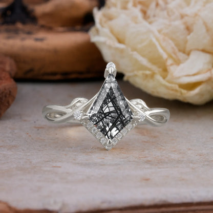 Elegant Kite Cut Black Rutilated Quartz Engagement Ring for Women