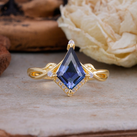 Unique Pear Cut Halo Tanzanite Engagement Ring Bezel Cluster Ring