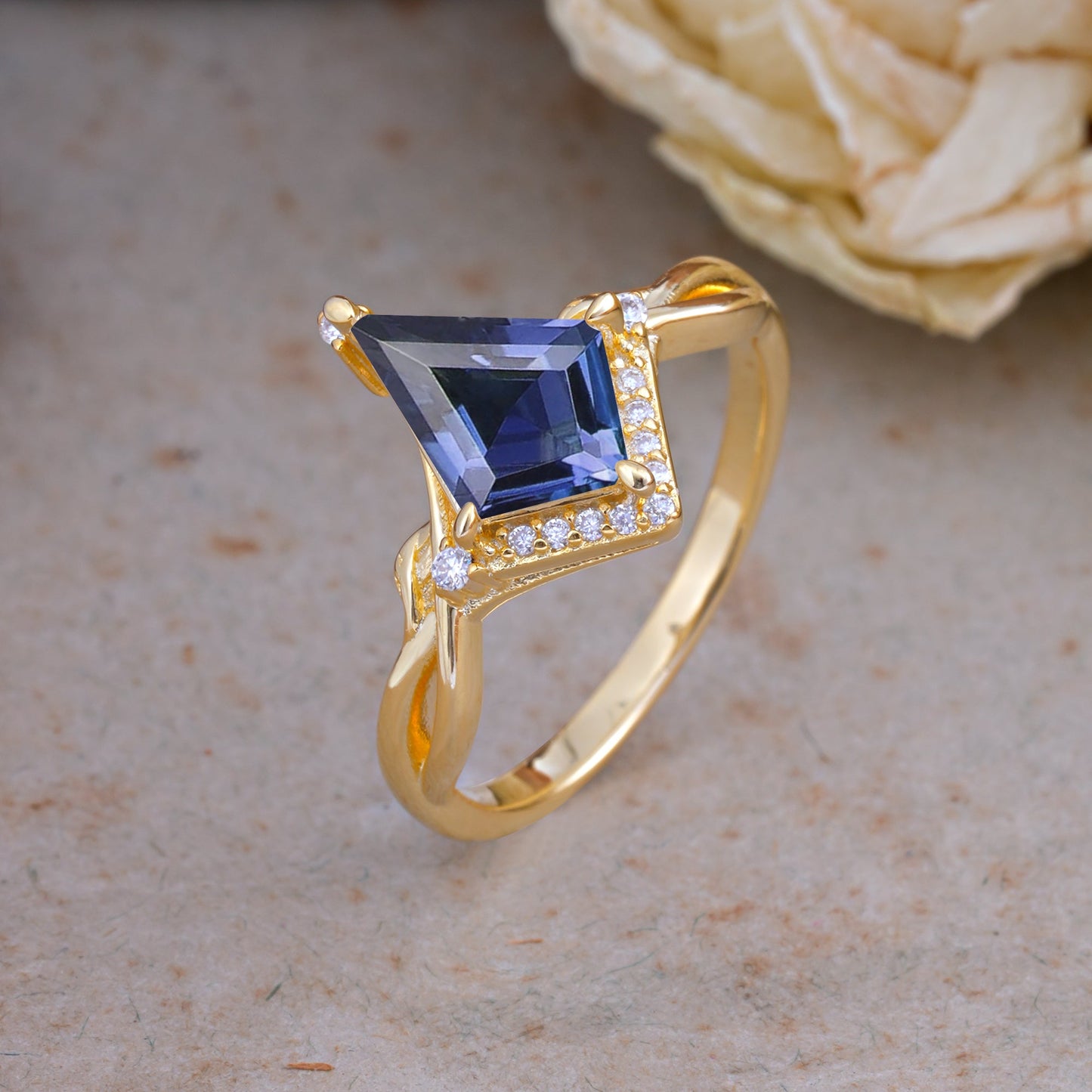 Unique Pear Cut Halo Tanzanite Engagement Ring Bezel Cluster Ring