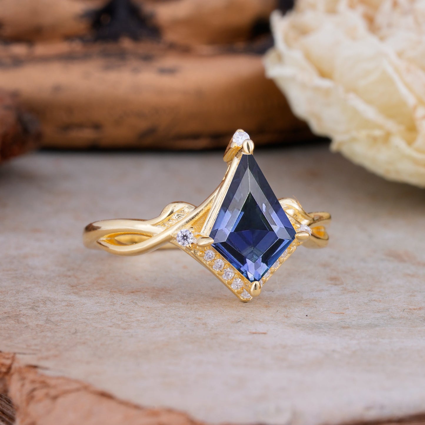Unique Pear Cut Halo Tanzanite Engagement Ring Bezel Cluster Ring