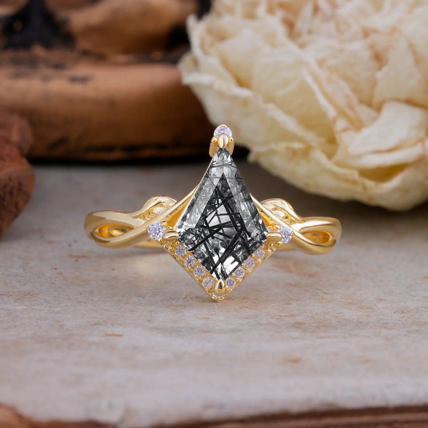 Elegant Kite Cut Black Rutilated Quartz Engagement Ring for Women