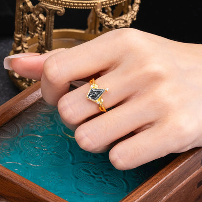 Elegant Kite Cut Black Rutilated Quartz Engagement Ring for Women